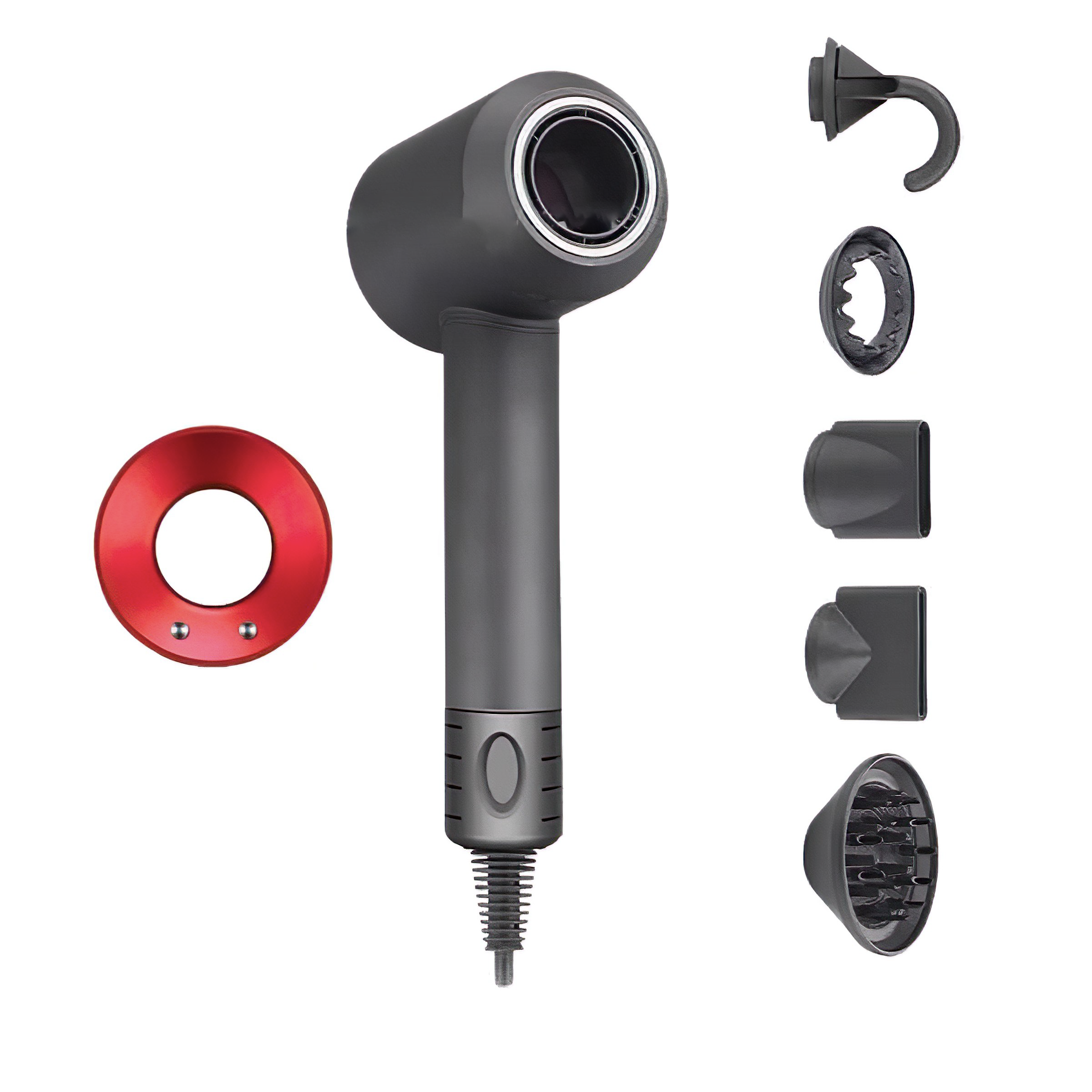 Hårfön med jonteknologi och munstycke