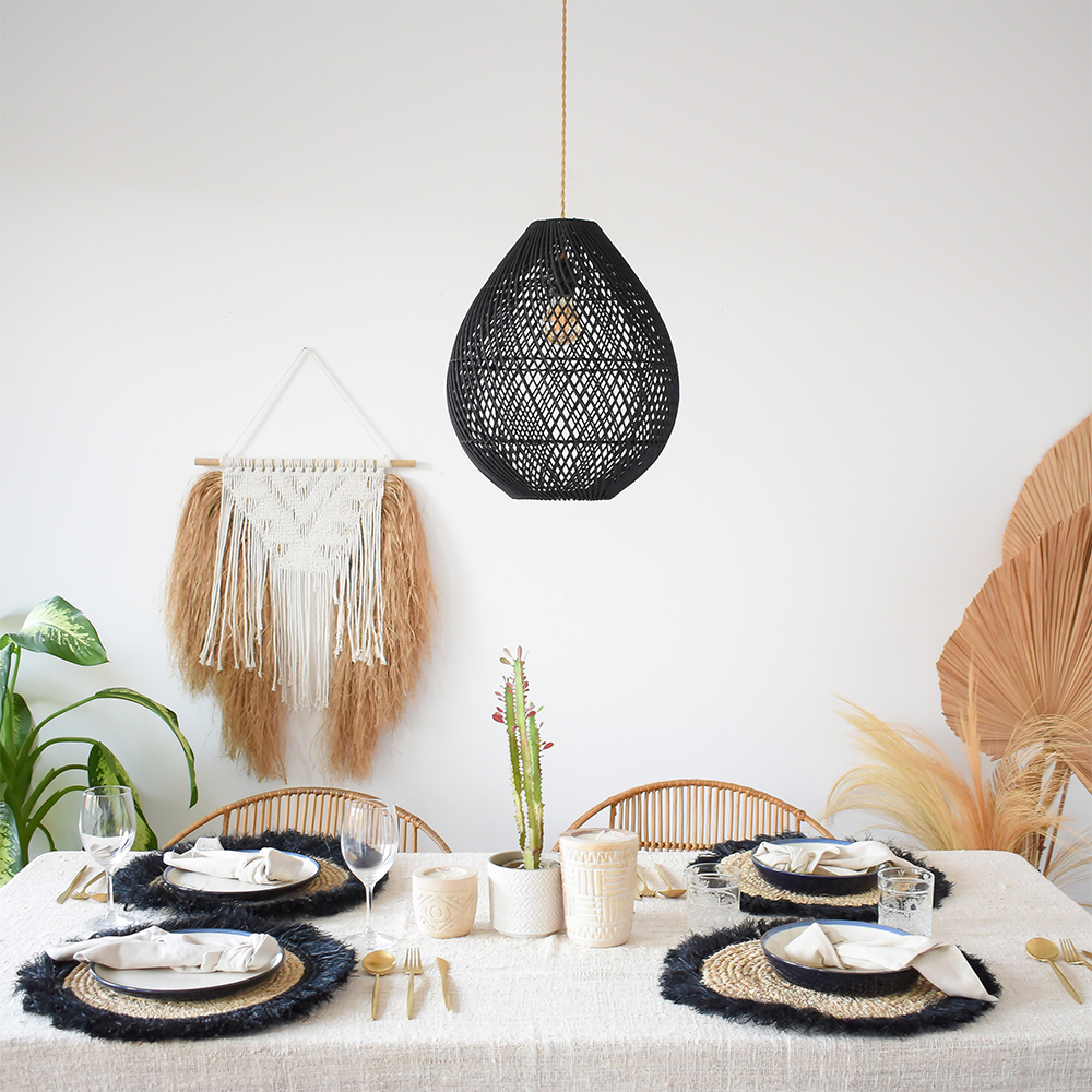 Boho Rattan Handvävd Svart Taklampa