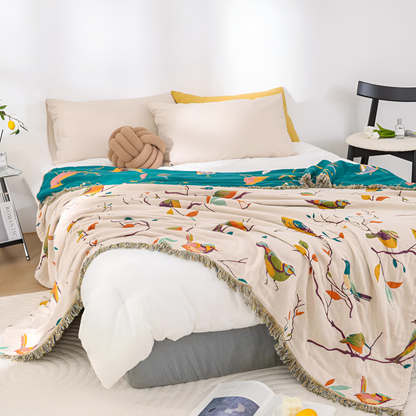 Fantasifull Fågel Tofs Bomull Filt