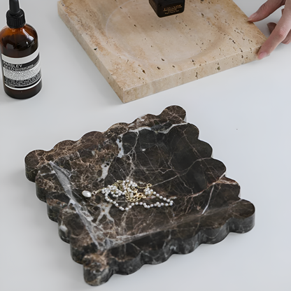Scalloped Marble Travertine Jewelry Tray