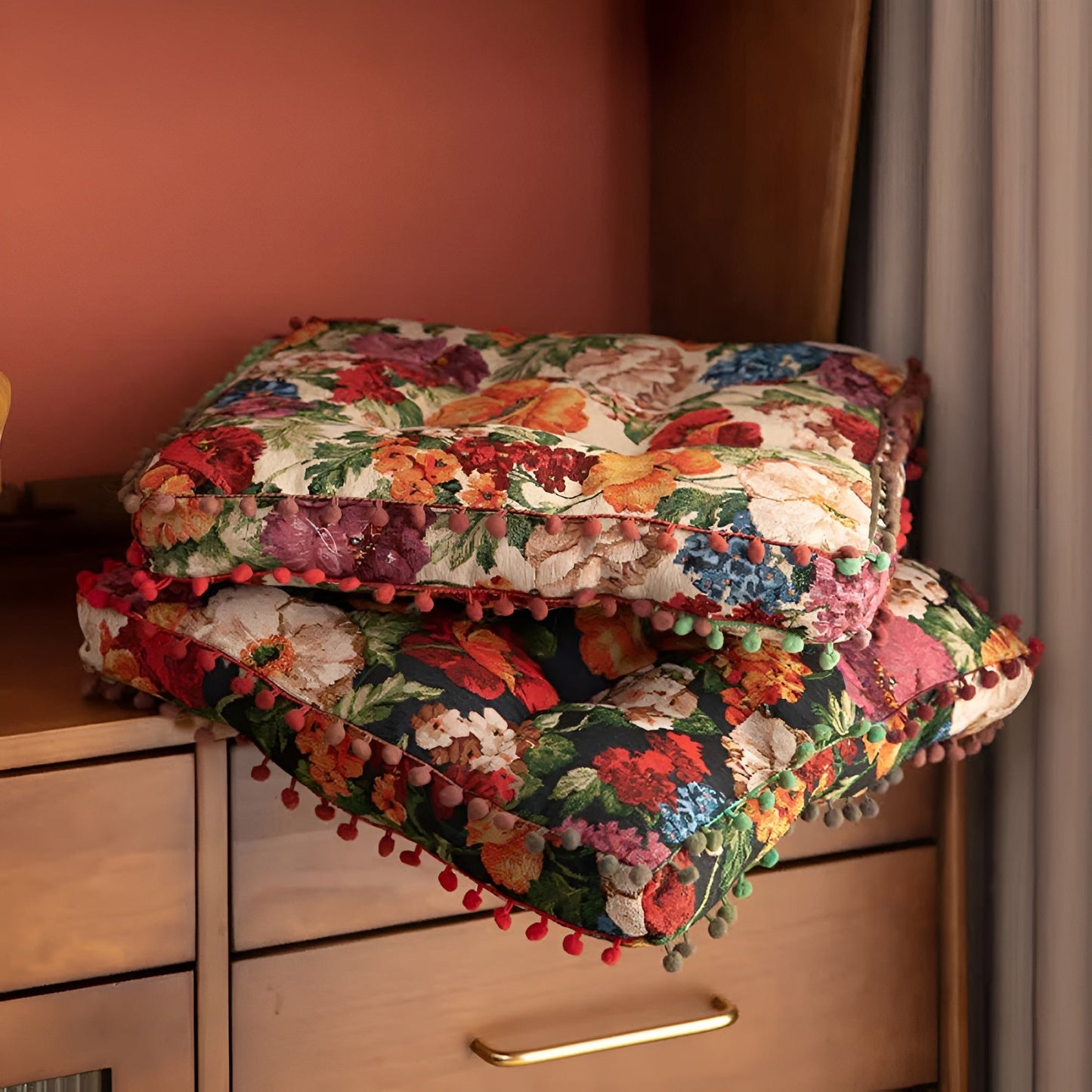 Retro Blommig Bohemisk Pälskudde