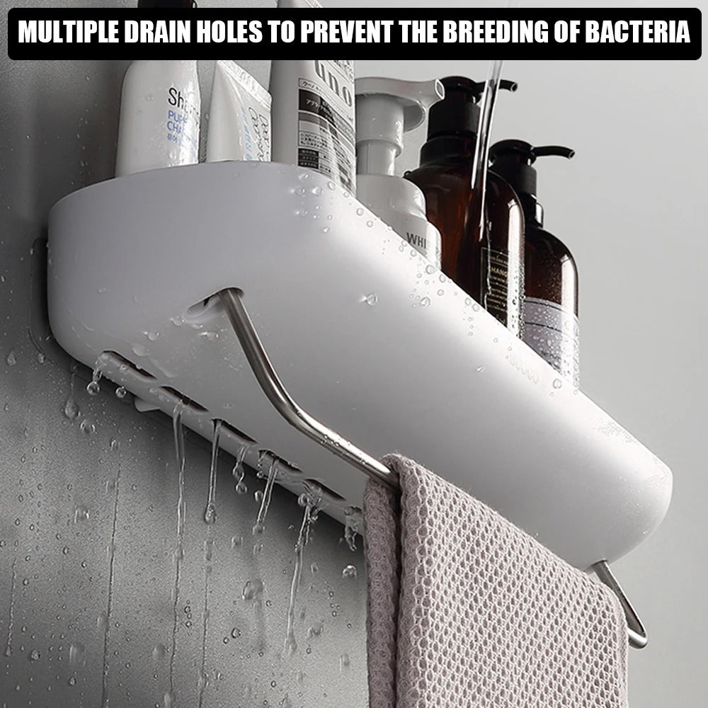 Väggmonterad schampo förvaringshylla – Ingen borrning badrumshylla med handdukshängare & duschorganisatör