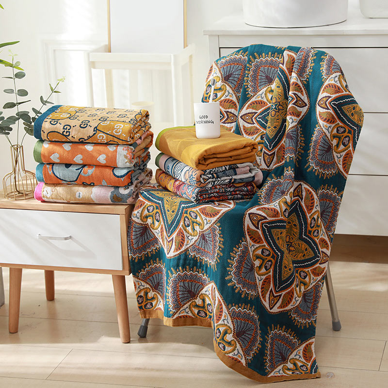 Blomma Mjuk Handduk Dubbel Sida Bomull Strandhandduk