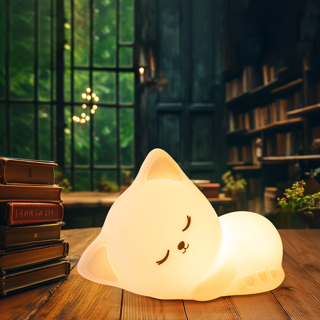 KittyGlow - Söt Kattnattlampa med Fjärrkontroll och USB Laddningsbar Silikonlampa