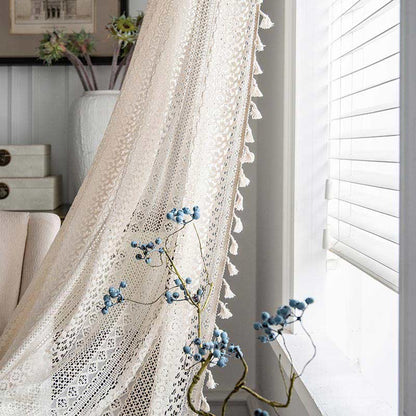 Bomull Beige Gardin Hål Ut Tassel Draperier