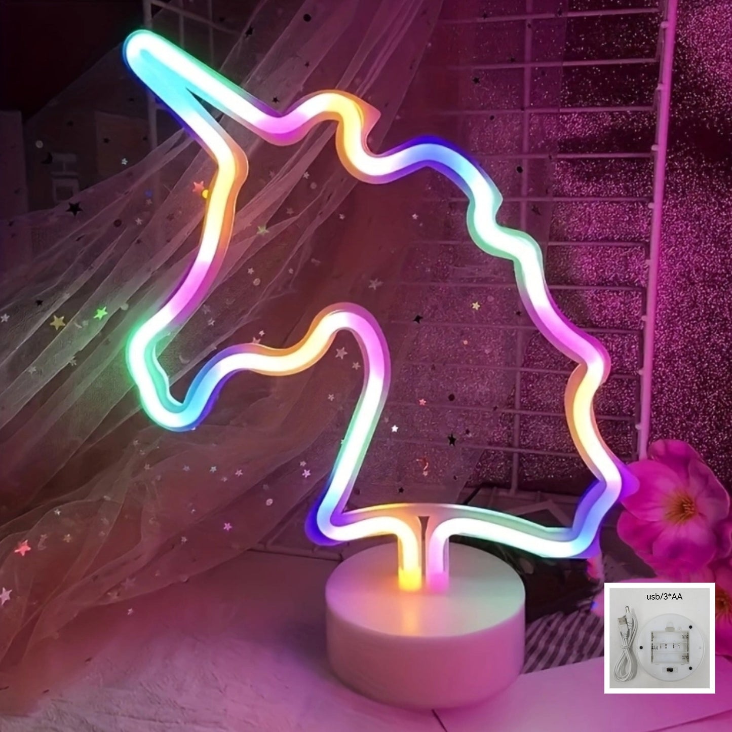 UnicornGlow - Neon Enhörning USB Skrivbordslampa för Fest & Dekoration