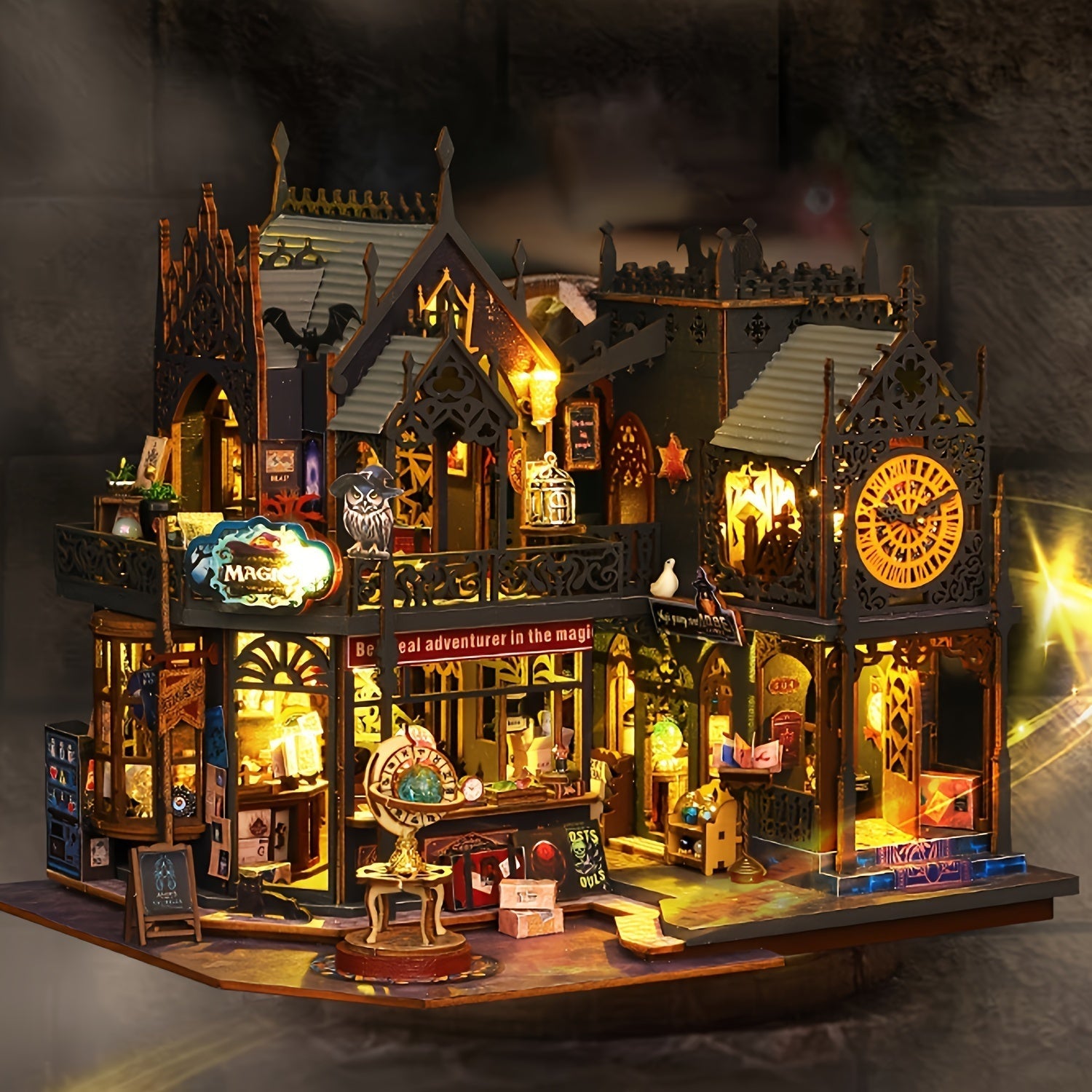 Fängslande Bokhus – 3D Trä Puzzle med Magisk Belysning