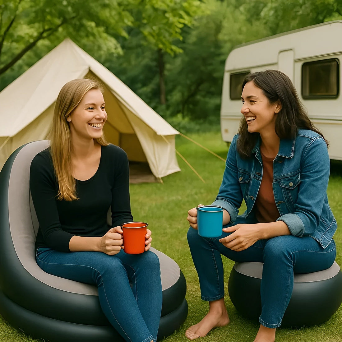 Uppblåsbart soffa med ottoman – Snabbt uppblåsbart &amp; ideal för camping eller vardagsrum