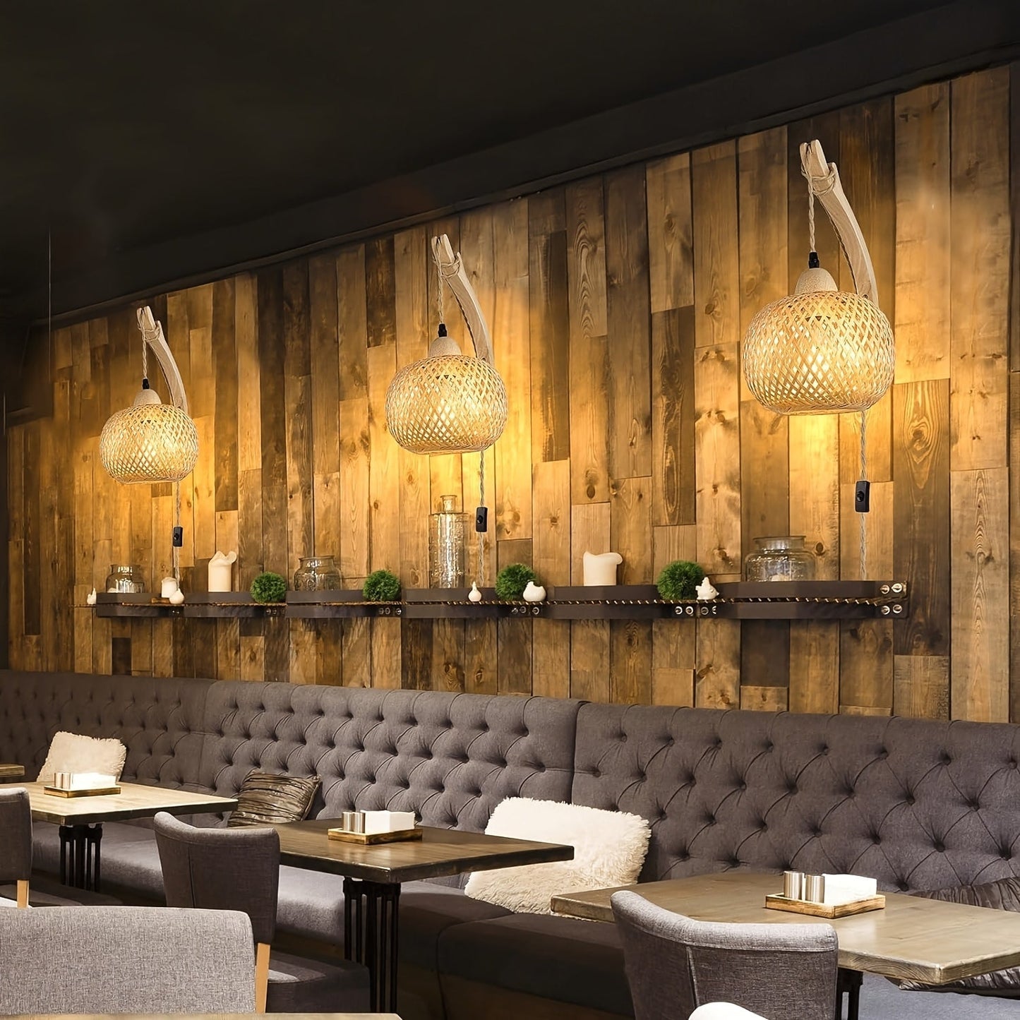 Carvallo BambuGlow | Woven Bamboo Umbrella | Vintage Look with Plug & Switch | For Living Room & Bedroom