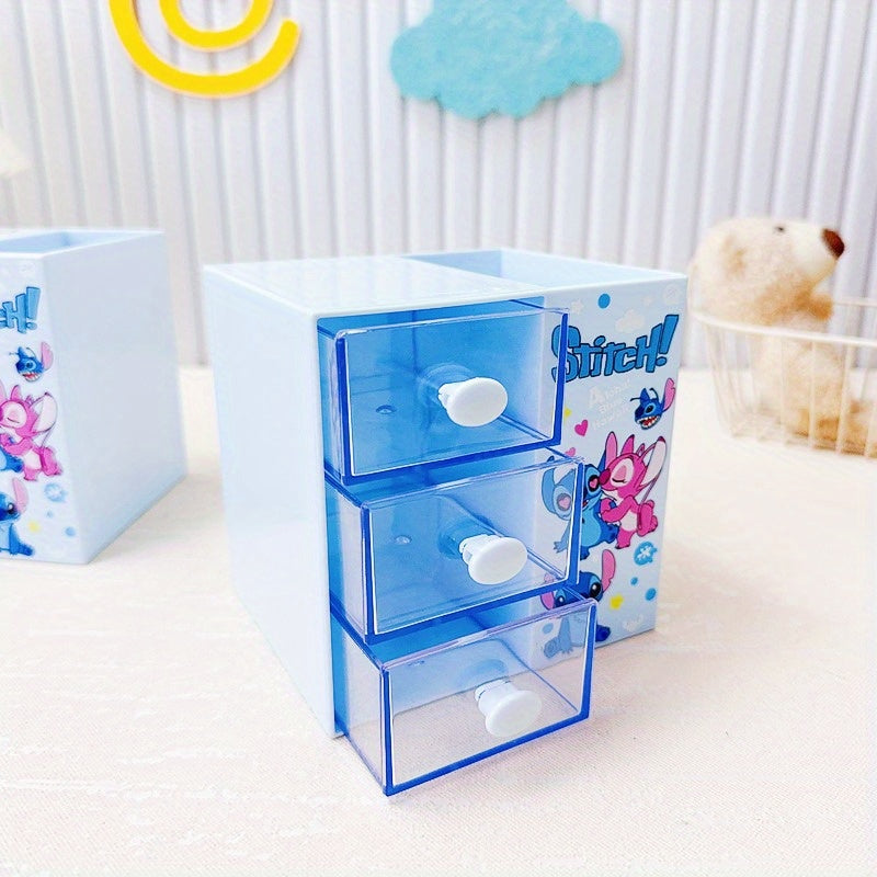 Disney Stitch Cartoon 3-compartment förvaringslåda – Multifunktionell organizer för skrivbord, smycken och leksaker