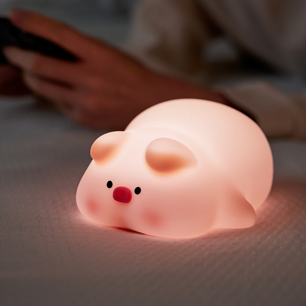 PiggyGlow - Söt Silikon Nattlampa, USB Uppladdningsbar, Perfekt Present