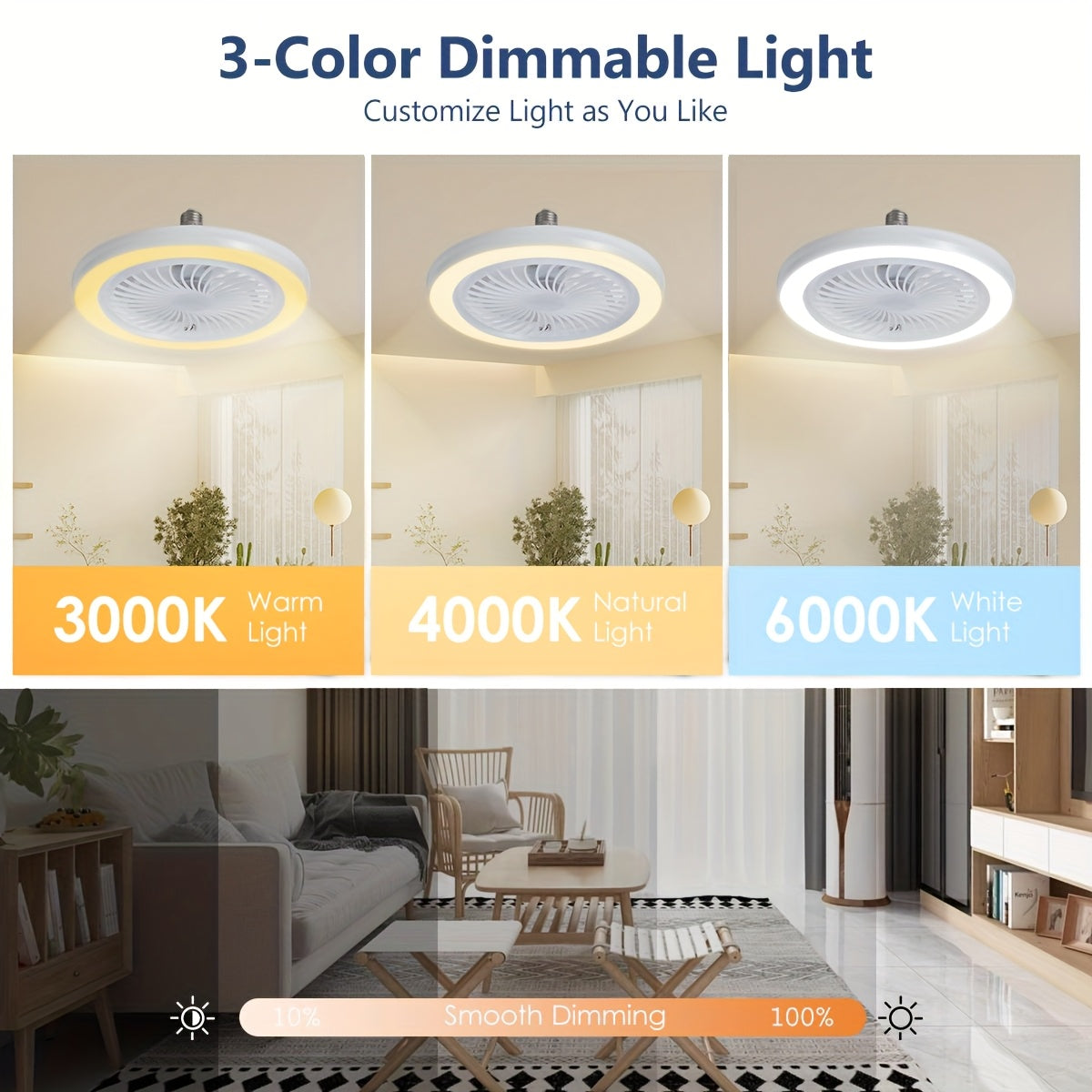 LED Smart Fan Lamp – Dimbar och Tyst