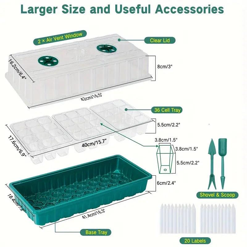 Carvallo Indoor Odling Set | Med LED Växtljus & Justerbart Fukt skydd | 36-Cells Såstation | Inkl. Tillbehör