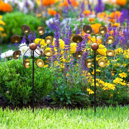 Dekorativ trädgårdsvindmölla med metallblommor – Färgglad vindspel för utomhusbruk