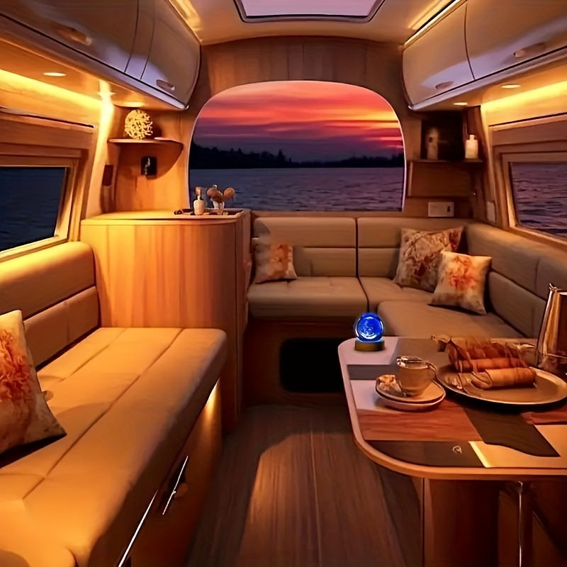 LumiSphere - 3D Kristallboll LED Nattlampa med Träbas