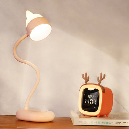 Wit/Rosafärgad/Grön Katt Roterande Bordslampa - USB Uppladdningsbar LED Nattlampa för Barn