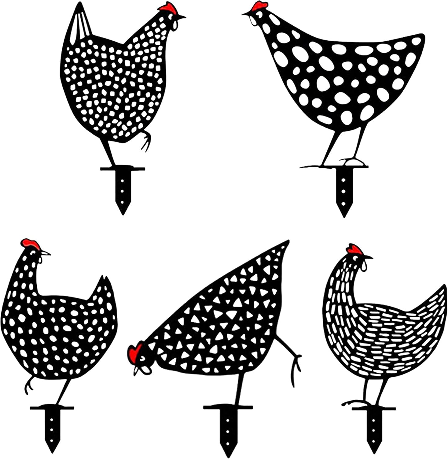 Dekorativa höns i metall - trädgårdssticker set för utomhusbruk