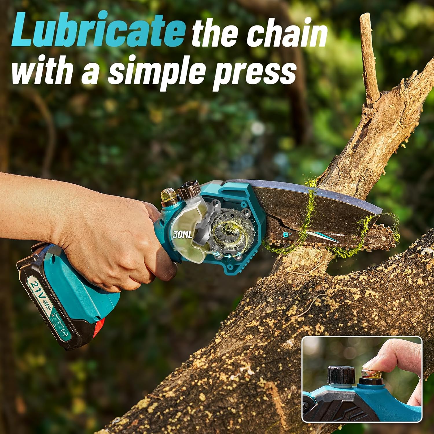 PowerCut Mini | Trådlös 6-tums kedjesåg för trädtrimning