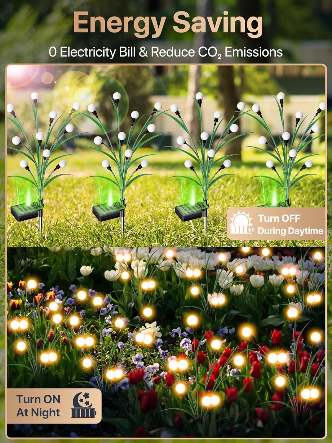 Solträdgårdsbelysning - 2024 Ny Förbättrad Bladdesign 10 LED Sol Eldflugor