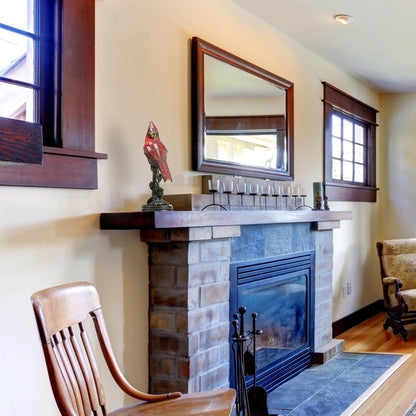 Färgat glas fågel bordslampa bronssockel