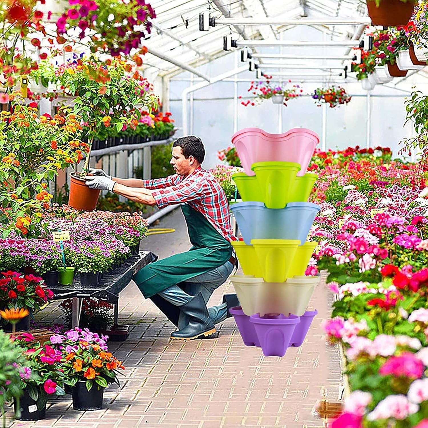 Stapelbar växttorn för örter och grönsaker – Vertikala trädgårdsväxtbehållare för inomhus och utomhus