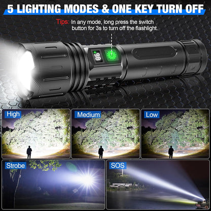 LED Ficklampa med zoombar stråle och powerbank