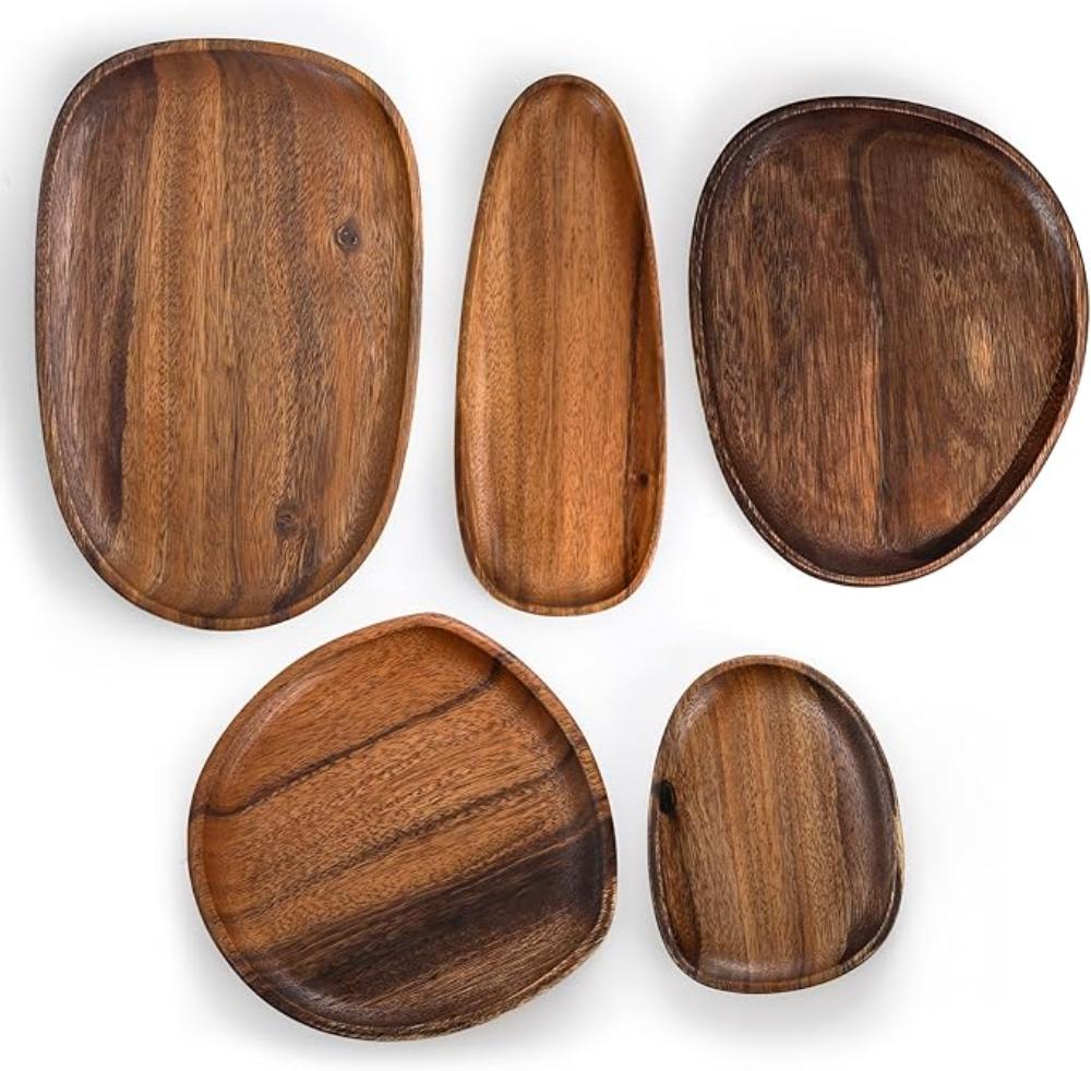 Oval Formed Akacia Wood Serving Plate Set