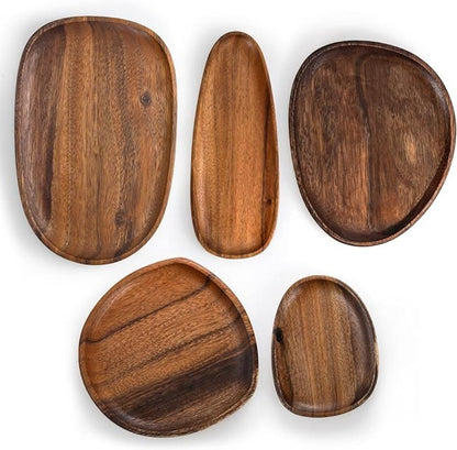 Oval Formed Akacia Wood Serving Plate Set