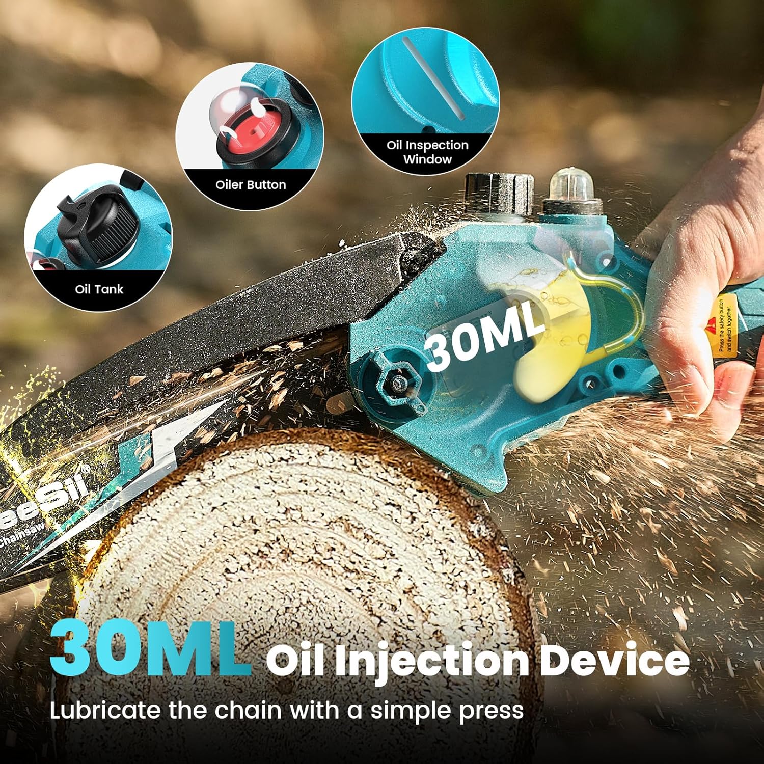 PowerCut Mini | Trådlös 6-tums kedjesåg för trädtrimning