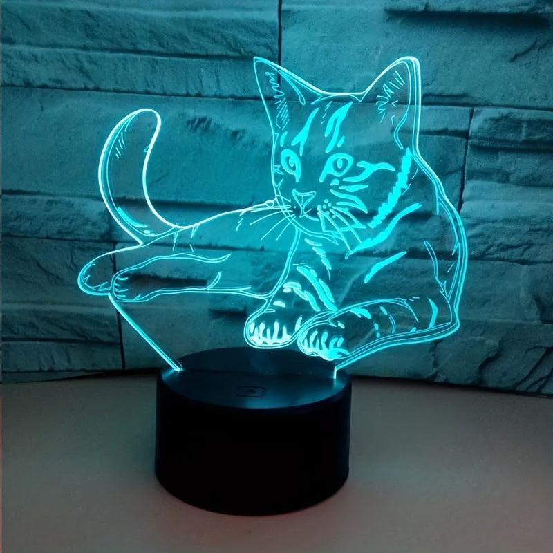 CatGlow - 3D Katt Nattlampa med 7 Färger Touch Kontroll