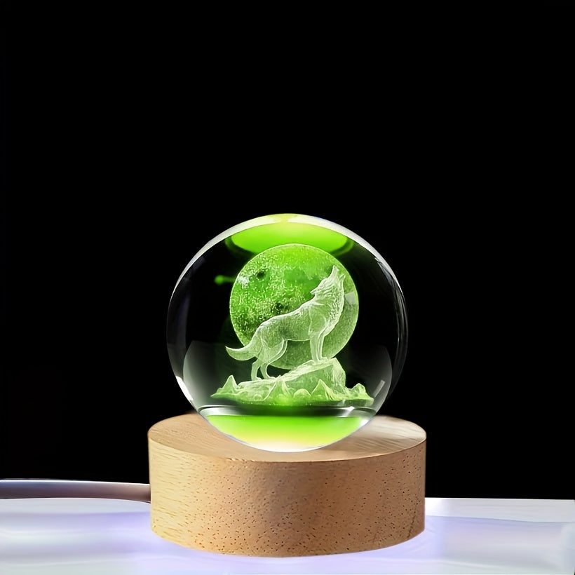 WolfLamp - 3D Snygg Wolf Glas Snöglob USB Nattlampa