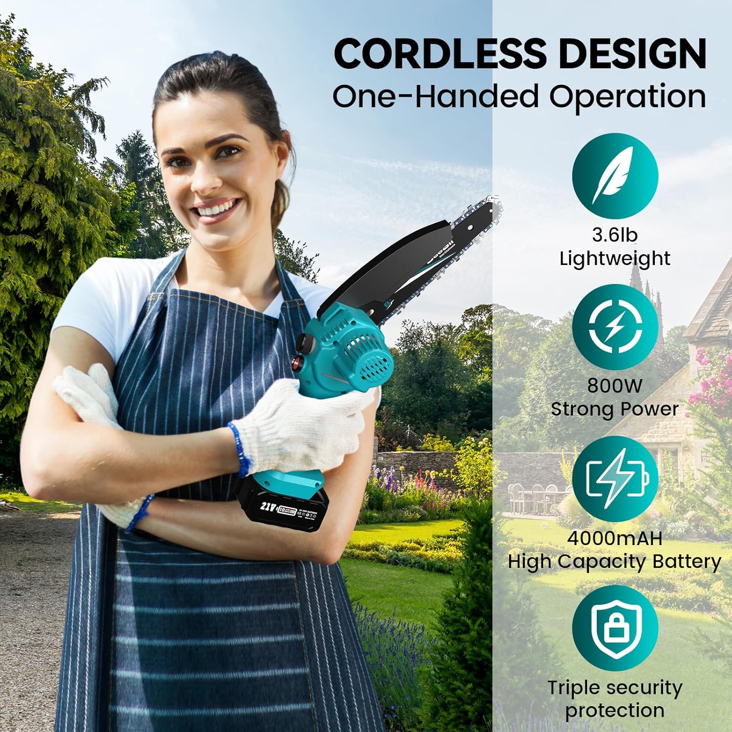 PowerCut Mini | Trådlös 6-tums kedjesåg för trädtrimning