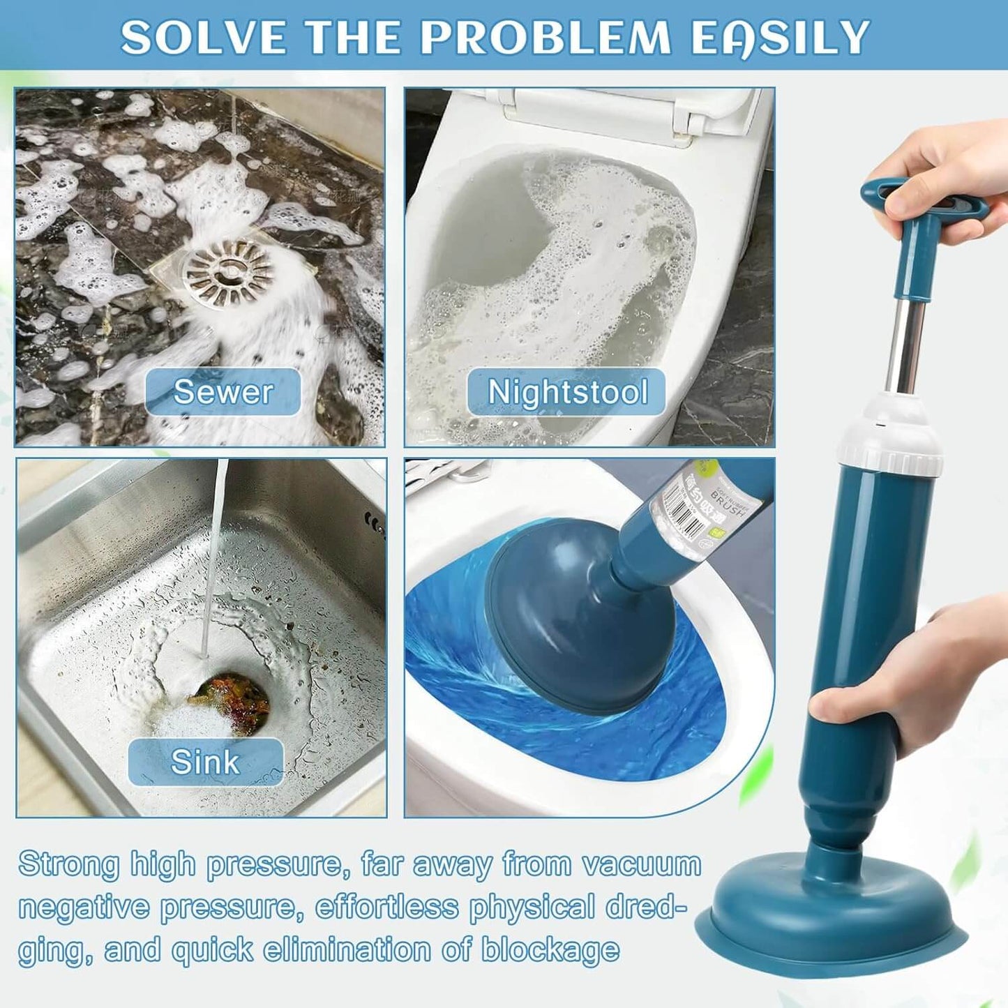 Royallure Högtrycks Silikon Toalett Plungers – Teleskopisk Pump, Anti-Tilltäppningsverktyg