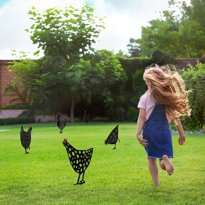 Dekorativa höns i metall - trädgårdssticker set för utomhusbruk