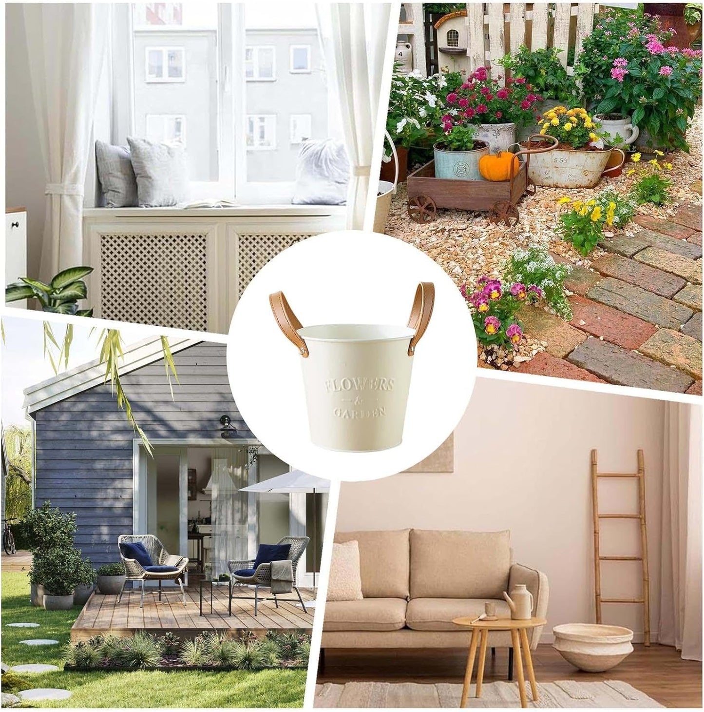 Dekorativa växtkrukor med läderhandtag – Blomkrukor för hemmet och trädgården