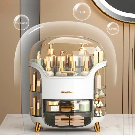 Transparent Desktop Makeup Organizer – Stort kapacitet dammavvisande smycke- och kosmetikaförvaringslåda