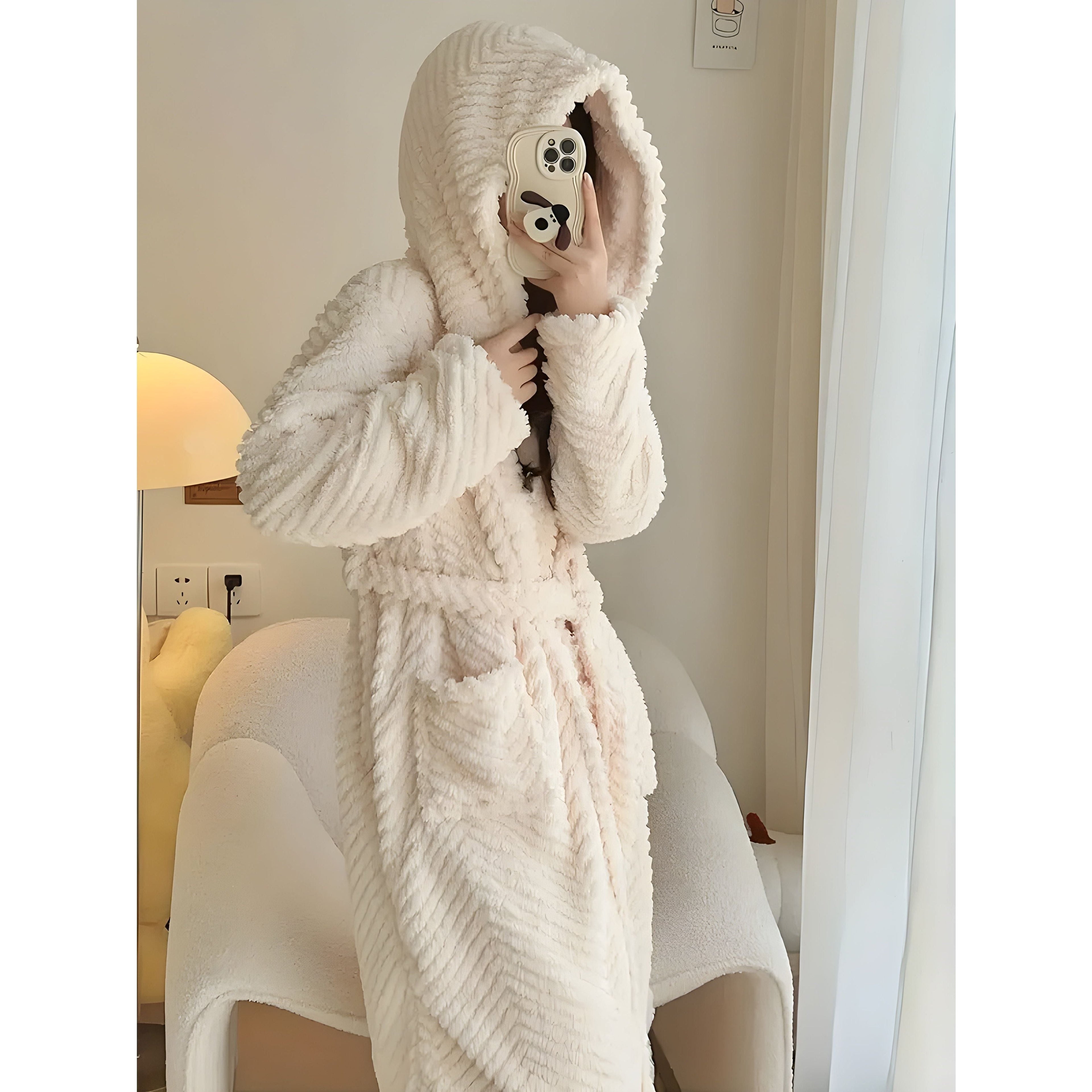 Pollina Kappa - Stilig, Tjock Långärmad Badrock Gjord av Koral Velour