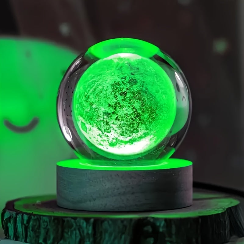 LumiSphere - 3D Kristallboll LED Nattlampa med Träbas