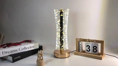 LumiAcryl - Modern Akryl Bordslampa med Guldfolie och 3-Färgers Dimbar Belysning, USB-Drevna