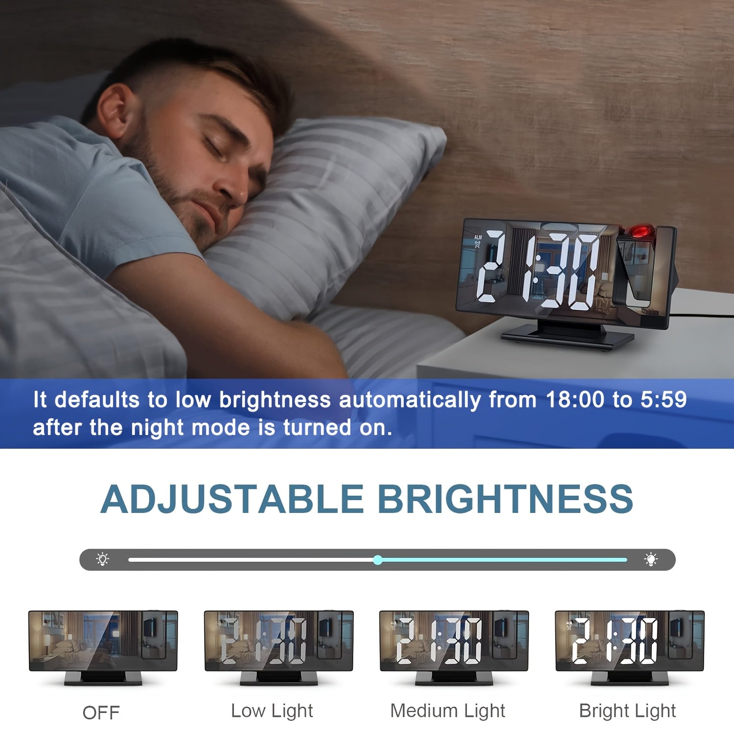 LED-projektionsväckarklocka med 180° justerbar projektion – Klar display och snooze-funktion för sovrum eller kontor