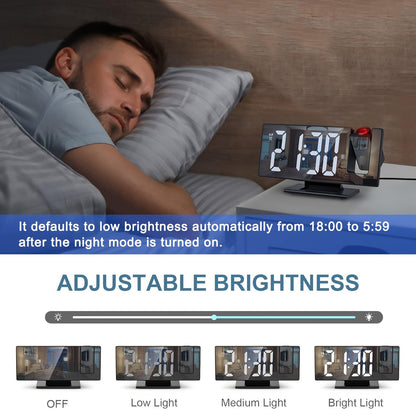 LED-projektionsväckarklocka med 180° justerbar projektion – Klar display och snooze-funktion för sovrum eller kontor