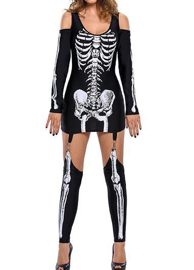 Kvinnors Halloweenkostym | Skeletttryck Mini