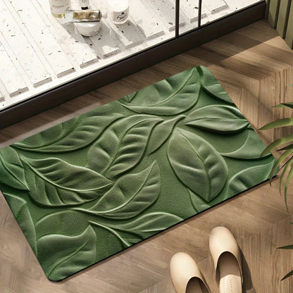 Diatomejord Badmatta med Grön Blad Mönster – Absorbent och Snabbtorkande
