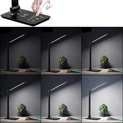 LED Skrivbordslampa - Med Trådlös Laddare och Touchkontroll - 5 Färgmodi &amp; Fullt Dimbart Funktion