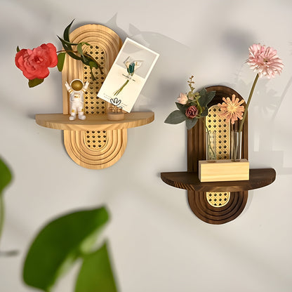 Handgjord vägghylla i rotting – Boho-dekoration för vardagsrum, sovrum och balkong