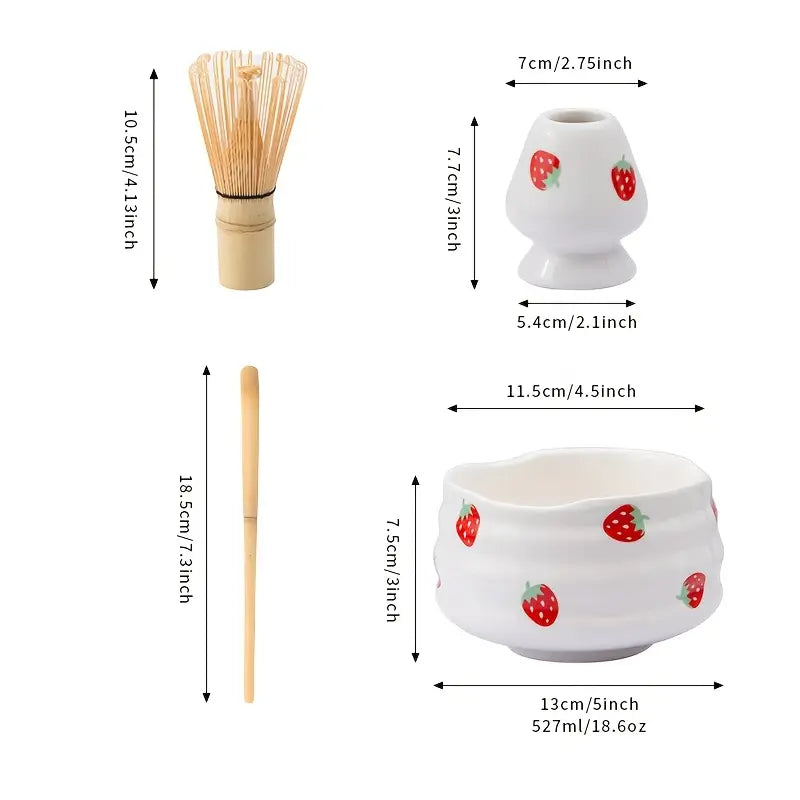 Matcha Set med jordgubbsskål – Traditionellt tillbehör för Matcha Latte