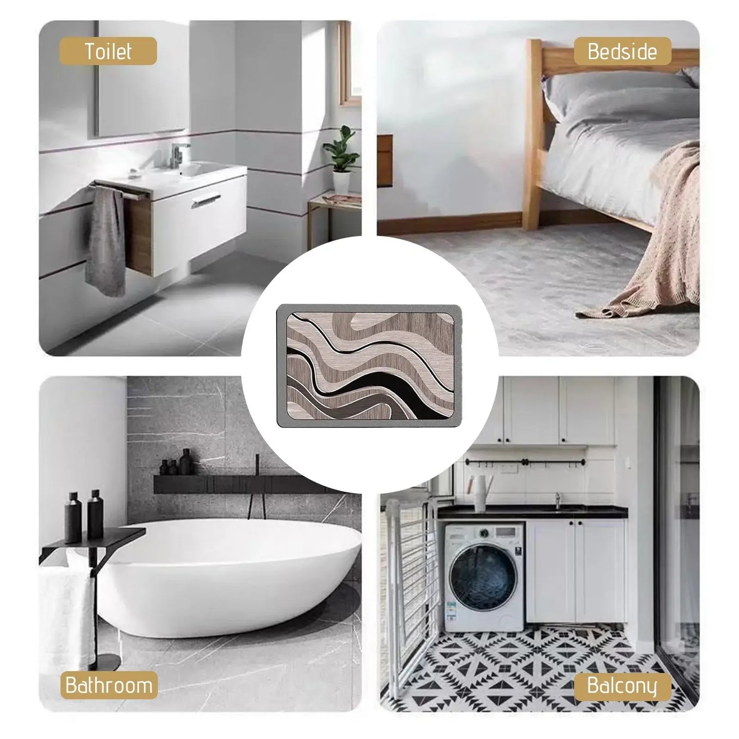 Royallure Geometrisk Diatomit Badmatta – Snabbtorkande, Halkfri, Gummibaksida Modern Design