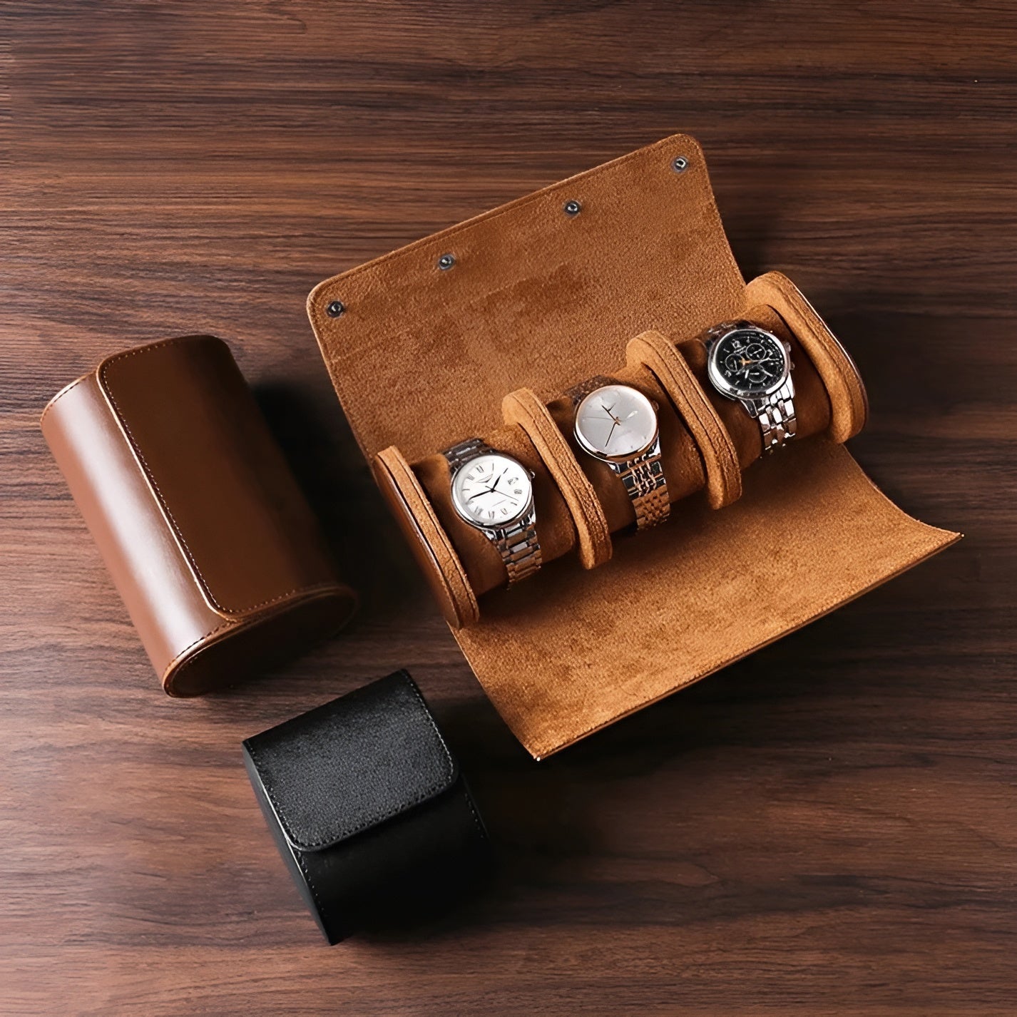 ChronoVault Case – Bärbar Vintage-läder klockbox
