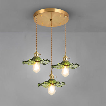 Art Nouveau Fluted Glass Pendant | Flower-Inspired Shade | H4.72in x D9.06-23.62in | Brass &amp; Glass Craftsmanship | Brick by Brick