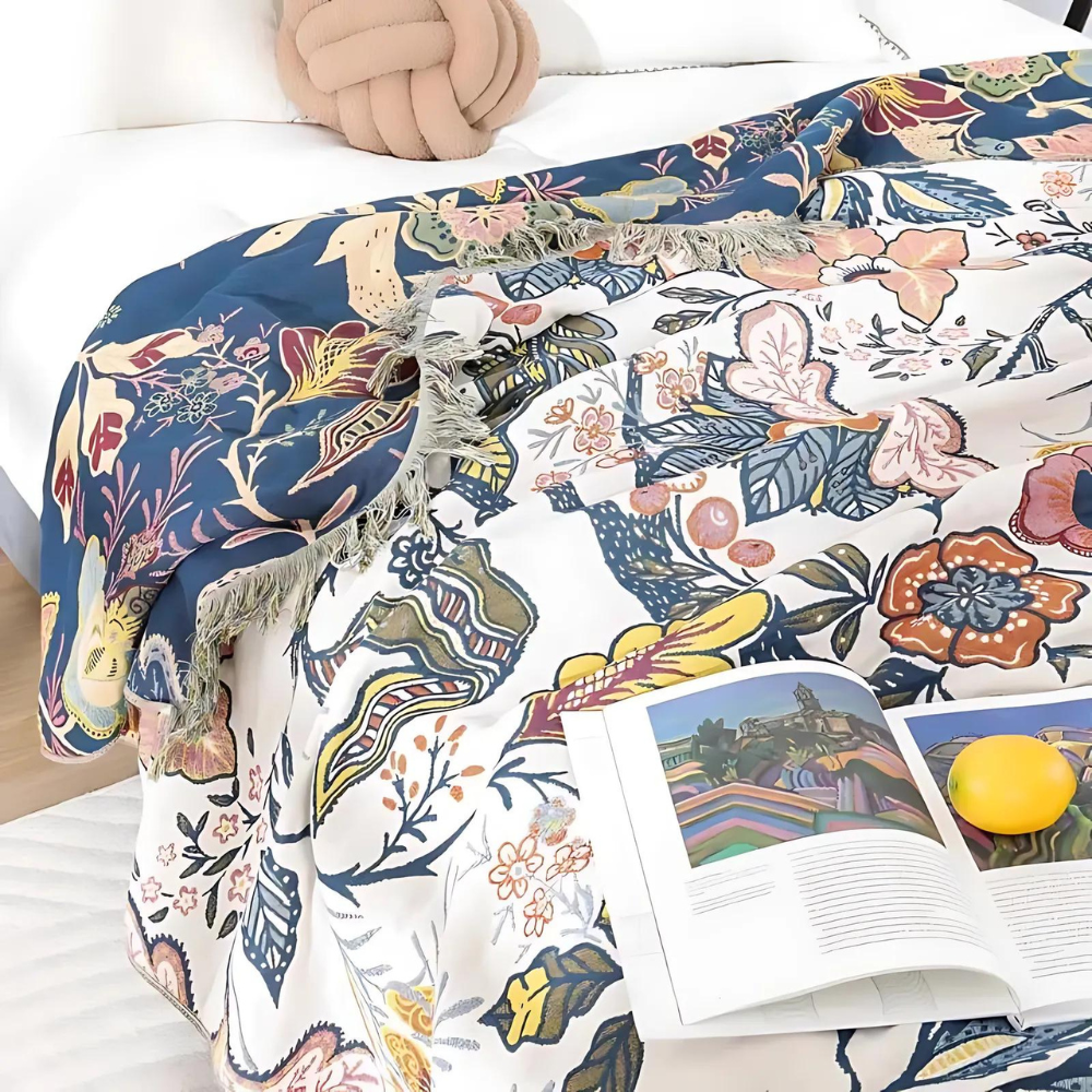 Bomull kastfilt Blommig vändbar design
